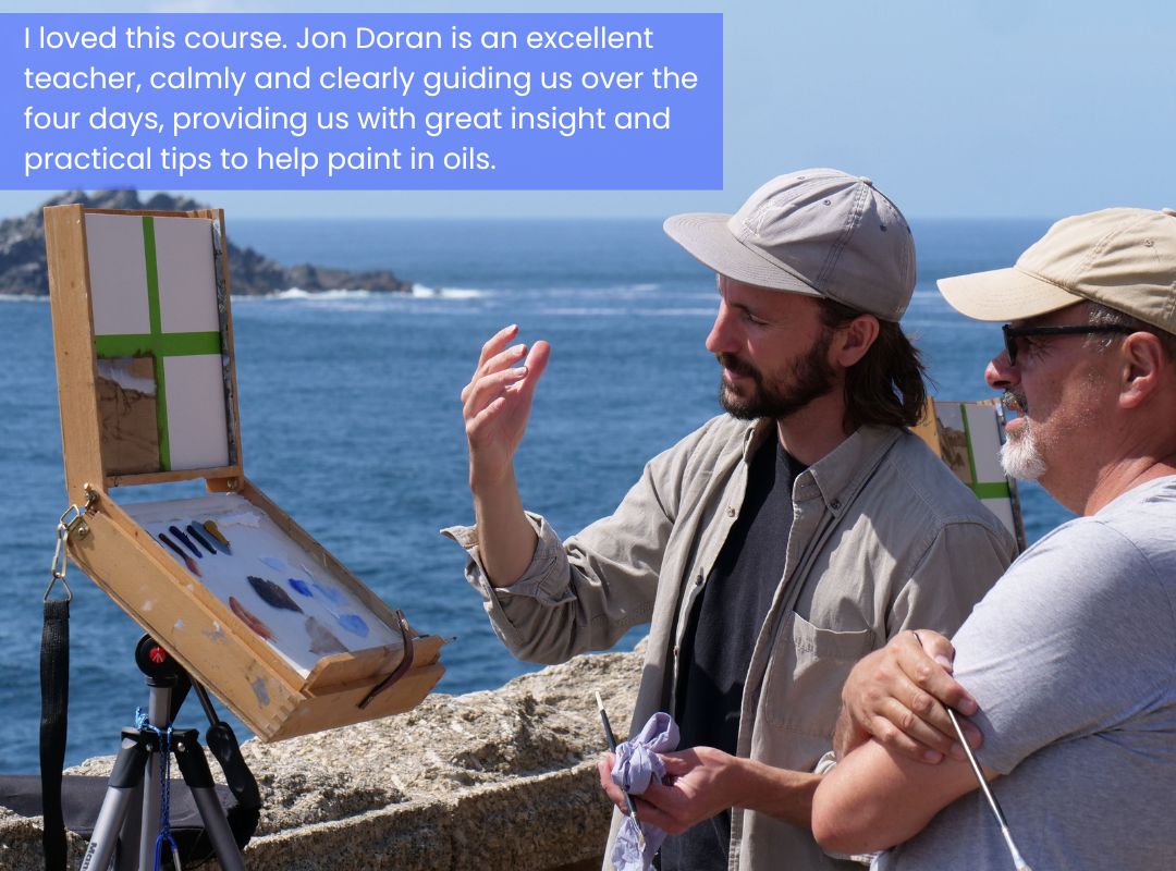 Landscape Painting in Cornwall Jon Doran teaching an artist in the Cornish Landscape. Landscape Painting in Oils.